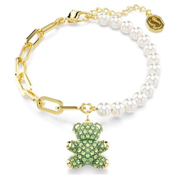 Teddy bracelet Crystal pearl, Bear, Green, Gold-tone plated - Image 6