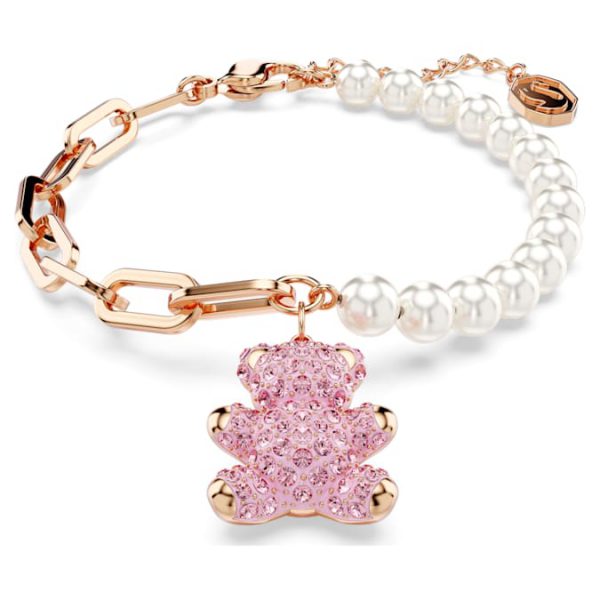 Teddy bracelet Crystal pearl, Bear, Pink, Rose gold-tone plated - Image 2