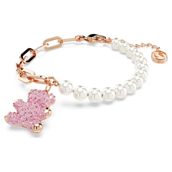 Teddy bracelet Crystal pearl, Bear, Pink, Rose gold-tone plated - Image 3