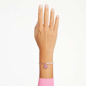 Teddy bracelet Crystal pearl, Bear, Pink, Rose gold-tone plated
