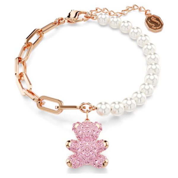Teddy bracelet Crystal pearl, Bear, Pink, Rose gold-tone plated - Image 6