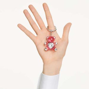 Teddy key ring Bear, Pink, Rhodium plated