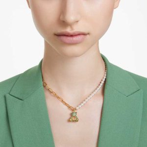 Teddy pendant Crystal pearl, Bear, Multicolored, Gold-tone plated