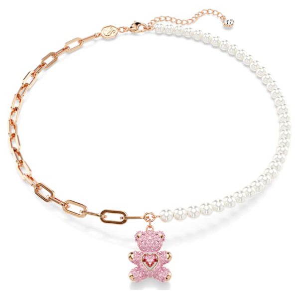 Teddy pendant Crystal pearl, Bear, Pink, Rose gold-tone plated - Image 2