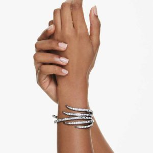 The Vienna Collection bangle Feather, White, Ruthenium plated