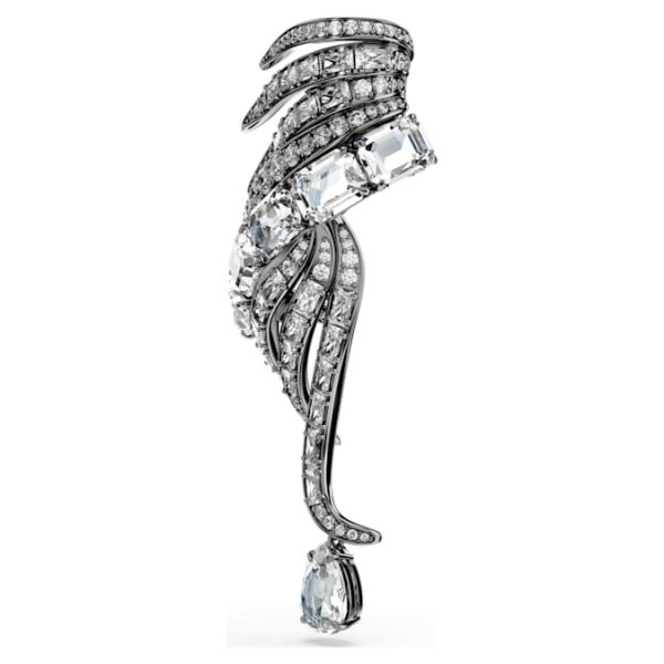 The Vienna Collection brooch Feather, White, Ruthenium plated - Image 3
