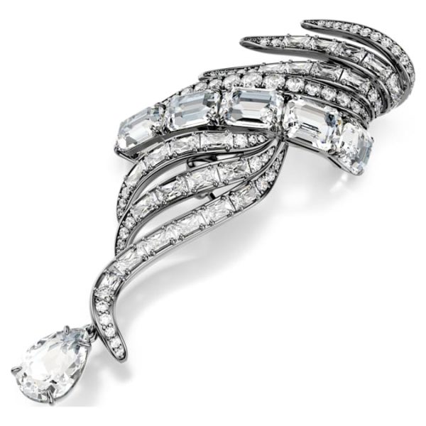 The Vienna Collection brooch Feather, White, Ruthenium plated - Image 5