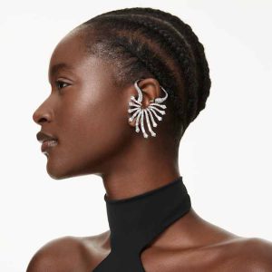 The Vienna Collection ear cuff Swan, White, Ruthenium plated