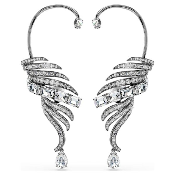 The Vienna Collection ear cuffs Feather, Large, White, Ruthenium plated - Image 2