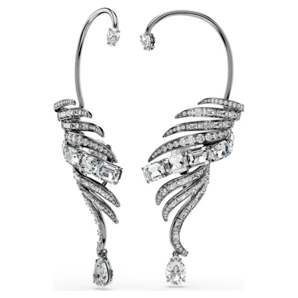 The Vienna Collection ear cuffs Feather, Large, White, Ruthenium plated - Image 3