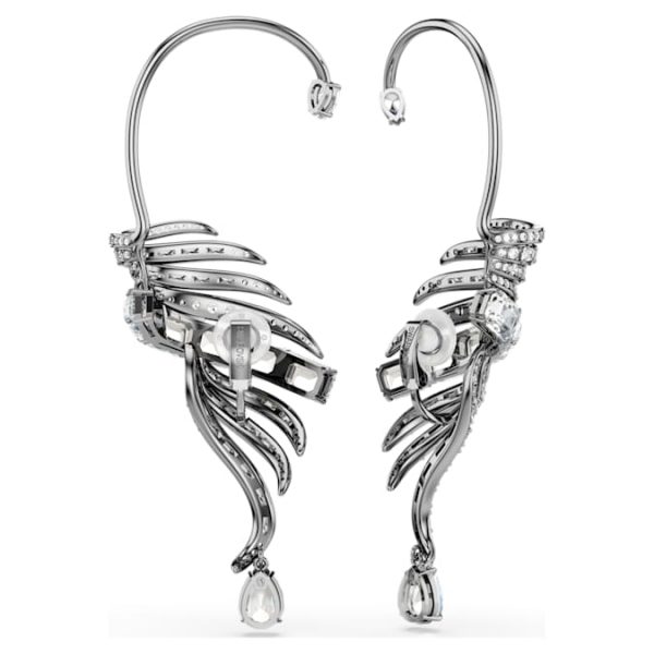 The Vienna Collection ear cuffs Feather, Large, White, Ruthenium plated - Image 5