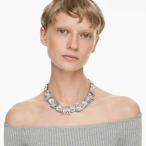 The Vienna Collection necklace Feather, White, Ruthenium plated