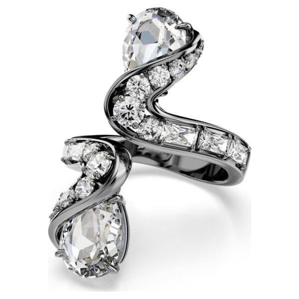 The Vienna Collection open ring Feather, White, Ruthenium plated - Image 2