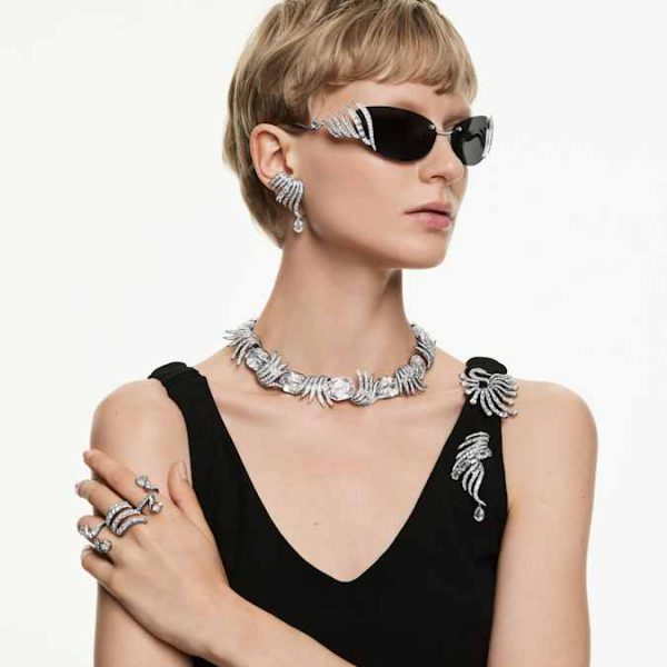 The Vienna Collection open ring Feather, White, Ruthenium plated - Image 6