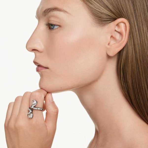 The Vienna Collection open ring Feather, White, Ruthenium plated