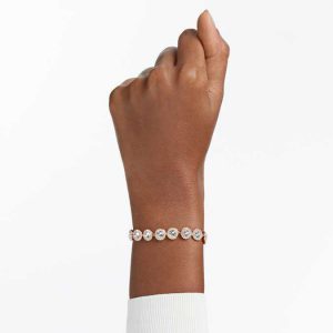 Una Angelic bracelet Round cut, Pavé, Medium, White, Rose gold-tone plated