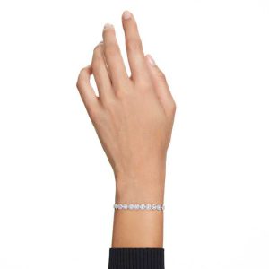 Una Angelic bracelet Round cut, Small, White, Rhodium plated