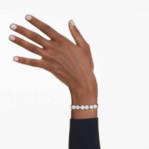 Una Angelic bracelet Round cut, White, Rhodium plated
