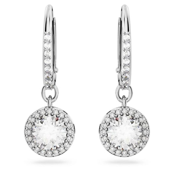 Una Angelic drop earrings Round cut, Pavé, White, Rhodium plated - Image 3