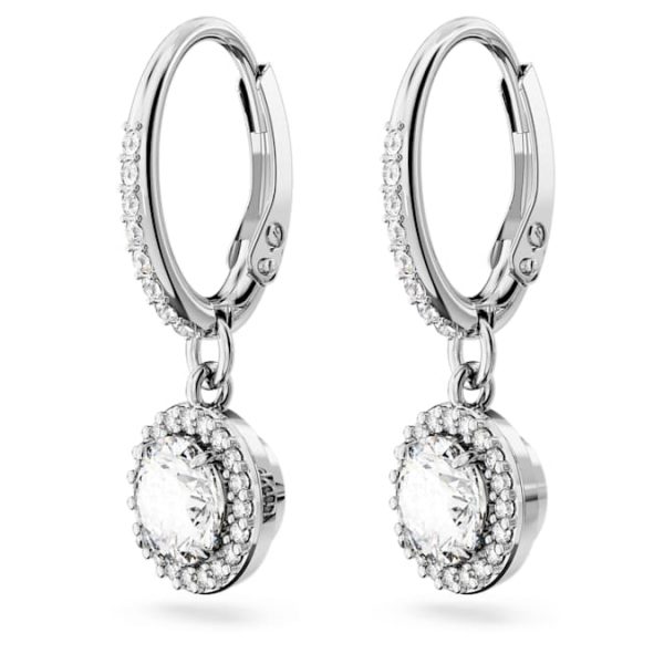 Una Angelic drop earrings Round cut, Pavé, White, Rhodium plated - Image 4