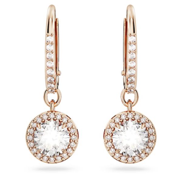 Una Angelic drop earrings Round cut, Pavé, White, Rose gold-tone plated - Image 3