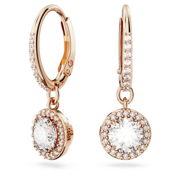 Una Angelic drop earrings Round cut, Pavé, White, Rose gold-tone plated - Image 2
