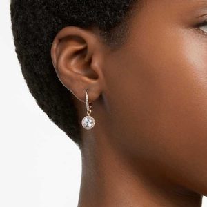 Una Angelic drop earrings Round cut, Pavé, White, Rose gold-tone plated