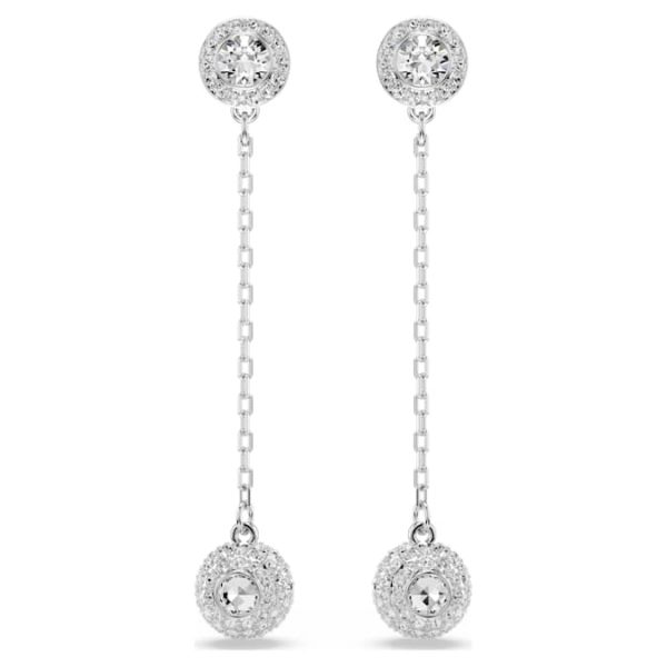 Una Angelic drop earrings Round cut, White, Rhodium plated - Image 2