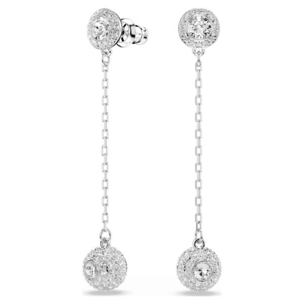 Una Angelic drop earrings Round cut, White, Rhodium plated - Image 3