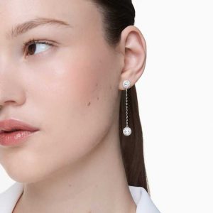 Una Angelic drop earrings Round cut, White, Rhodium plated