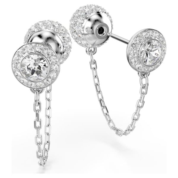 Una Angelic drop earrings Round cut, White, Rhodium plated - Image 5