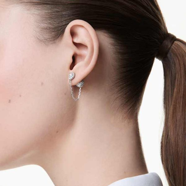 Una Angelic drop earrings Round cut, White, Rhodium plated - Image 8