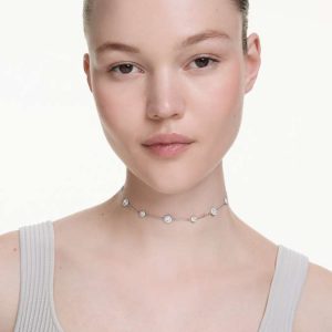 Una Angelic necklace Round cut, Double sided motifs, White, Rhodium plated