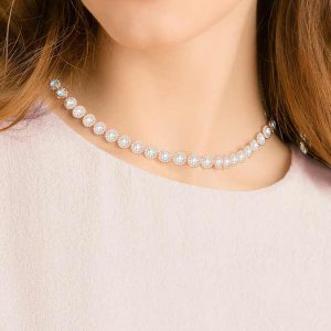 Una Angelic necklace Round cut, Medium, White, Rose gold-tone plated