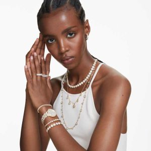 Una Angelic necklace Round cut, White, Gold-tone plated