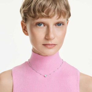 Una Angelic pendant Round cut, Double sided motifs, White, Rhodium plated