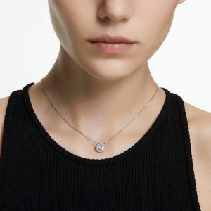 Una Angelic pendant Round cut, Pavé, White, Rhodium plated