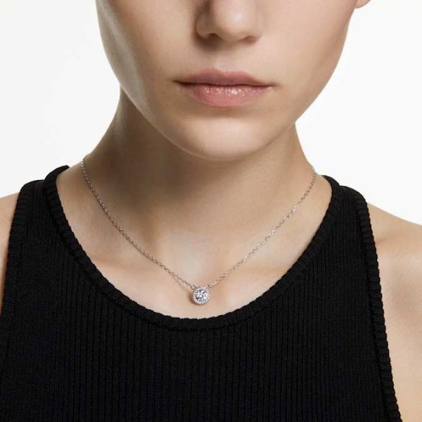 Una Angelic pendant Round cut, Pavé, White, Rhodium plated