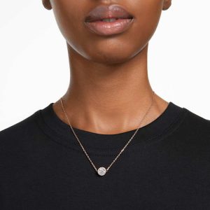 Una Angelic pendant Round cut, Pavé, White, Rose gold-tone plated
