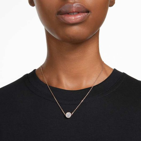 Una Angelic pendant Round cut, Pavé, White, Rose gold-tone plated