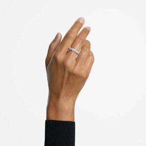 Una Angelic ring Round cut, White, Rhodium plated