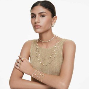 Una Angelic set Round cut, White, Gold-tone plated