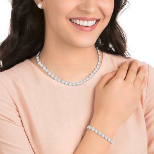 Una Angelic set Set (3), Round cut, White, Rhodium plated