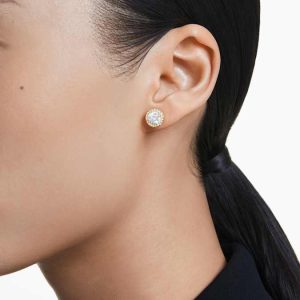 Una Angelic stud earrings Round cut, Gold tone, Gold-tone plated
