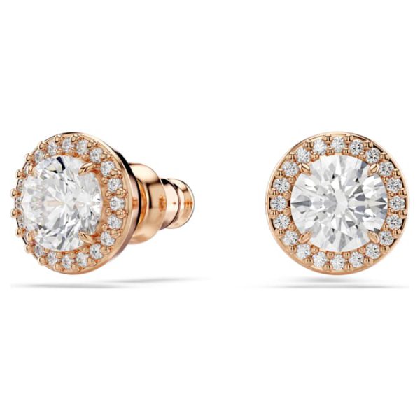 Una Angelic stud earrings Round cut, Pavé, White, Rose gold-tone plated - Image 3