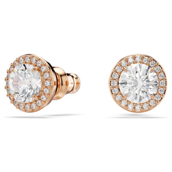 Una Angelic stud earrings Round cut, Pavé, White, Rose gold-tone plated - Image 8