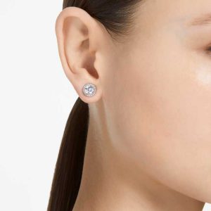 Una Angelic stud earrings Round cut, Pavé, White, Rhodium plated