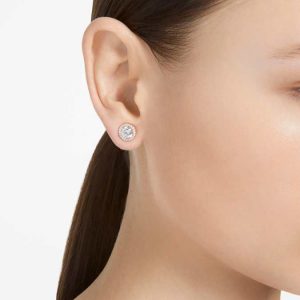 Una Angelic stud earrings Round cut, Pavé, White, Rose gold-tone plated