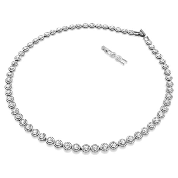 Una Angelic Tennis necklace Round cut, Long, White, Ruthenium plated - Image 3