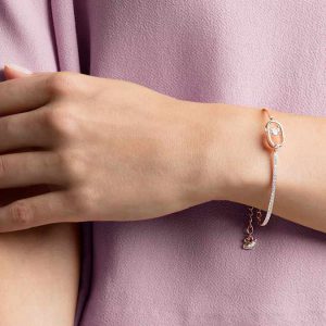 Una bracelet Round cut, Oval shape, White, Rose gold-tone plated